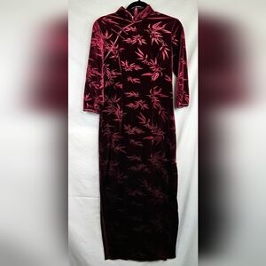Laogudai Velvet Burnout Qipao Ruby Dress‎ Lg Coquette Sexy Holiday Christmas